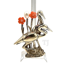 Load image into Gallery viewer, Heron brooch with italy coral and sterling silver
