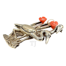 Load image into Gallery viewer, Heron brooch with italy coral and sterling silver