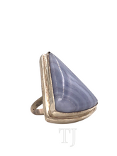 Load image into Gallery viewer, Blue lace agate triangular stone in sterling silver setting ring