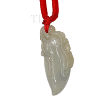 将图片加载到图库查看器,closer view of Burmese Jade Figure Pendant with red silk string with small jade beads