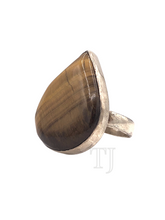 Load image into Gallery viewer, Yellow Tiger's Eye Tear drop shape ring in sterling silver
