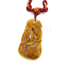 Load image into Gallery viewer, Yellow Jadeite pendant with red string necklace