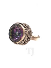 Load image into Gallery viewer, Mystic Topaz antique design Ring in Sterling silver