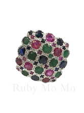 Load image into Gallery viewer, Multi-gemstones square ring in sterling silver