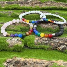 Load image into Gallery viewer, 7 Chakra + White Agate Bracelet