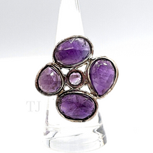 Load image into Gallery viewer, Amethyst faceted flower shape ring in sterling silver