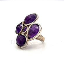 Load image into Gallery viewer, Amethyst faceted flower shape ring in sterling silver