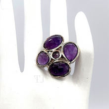 Load image into Gallery viewer, Amethyst faceted flower shape ring in sterling silver