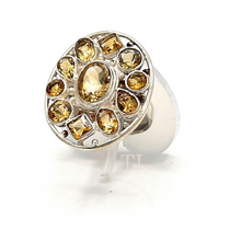 Load image into Gallery viewer, Citrine faceted cut stones in flower shaped sterling silver ring
