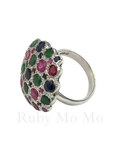 Load image into Gallery viewer, Multi-gemstones square ring in sterling silver