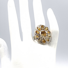 Load image into Gallery viewer, Citrine faceted cut stones in flower shaped sterling silver ring