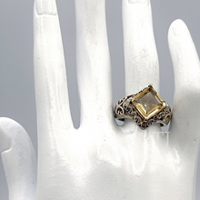 Load image into Gallery viewer, Citrine princess cut in antique designed sterling silver ring
