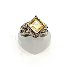 Load image into Gallery viewer, Citrine princess cut in antique designed sterling silver ring