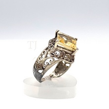 Load image into Gallery viewer, Citrine princess cut in antique designed sterling silver ring