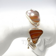 Load image into Gallery viewer, A doll wearing Flat Agate stone bracelet in sterling silver