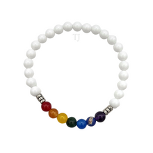 Load image into Gallery viewer, 7 Chakra + White Agate Bracelet