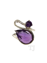 Cargar imagen en el visor de la galería, Swan shaped amethyst sterling silver ring