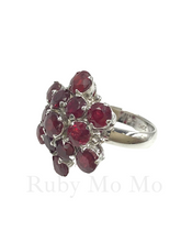 Load image into Gallery viewer, Snowflake shaped ruby ring in sterling silver