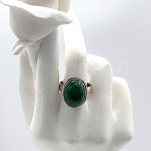 Load image into Gallery viewer, Malachite stone in oval shaped silver setting