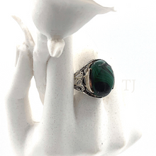 Load image into Gallery viewer, Malachite ring in antique silver setting