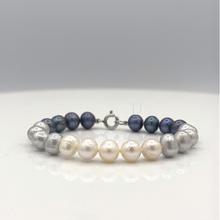 Load image into Gallery viewer, Fresh water pearl knotted silver bracelet