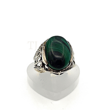 Load image into Gallery viewer, Malachite ring in antique silver setting