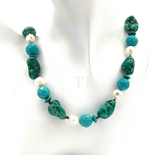 Load image into Gallery viewer, Turquoise and pearl necklace in sterling silver