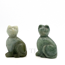 Load image into Gallery viewer, Two cat figurines hand-carved with Burmese Jade