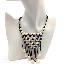 Load image into Gallery viewer, Fresh Water Pearl Necklace with black leather