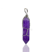 Load image into Gallery viewer, Natural gemstones wire-wrapped point pendant