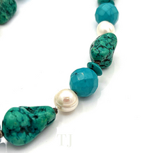 Load image into Gallery viewer, Turquoise and pearl necklace in sterling silver