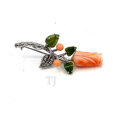 Load image into Gallery viewer, Angel skin rose brooch made with Italian Coral in sterling silver material