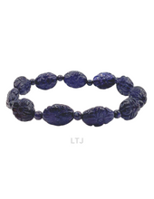 将图片加载到图库查看器,Blue Gold Sandstone Carved Bead Bracelet