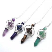 Load image into Gallery viewer, Merkaba Point Pendants made with Amethyst, Lapis Lazuli, Tiger's Eye and Aventurine