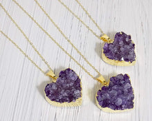 Load image into Gallery viewer, Amethyst Heart Druzy Pendant with a chain