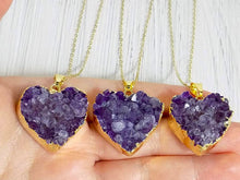 Load image into Gallery viewer, Amethyst Heart Druzy Pendant with a chain