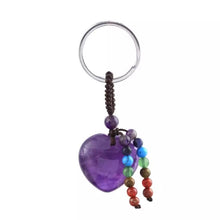 Load image into Gallery viewer, Amethyst Heart Key chain with 7 chakras beads