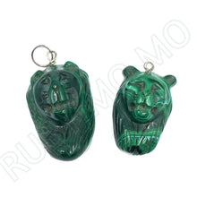 Load image into Gallery viewer, Hand-Carved Malachite Lion's Head Figurines