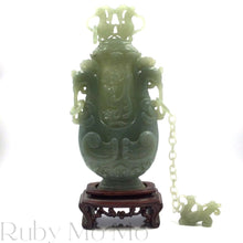 Load image into Gallery viewer, Antique Jade Incense Burner with a chain and a figurine