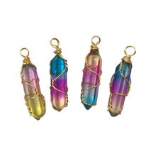 Cargar imagen en el visor de la galería, Rainbow Aura Quartz Point Pendant with Wire Wrapped