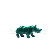 Загрузить изображение в средство просмотра галереи, Hand-Carved Malachite Rhinoceros Figurine