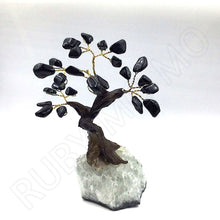 Load image into Gallery viewer, Black Tourmaline Gemstone Tree with quartz base small