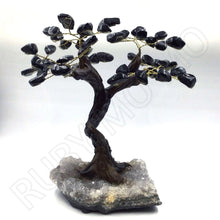 Load image into Gallery viewer, Black Tourmaline Gemstone Tree with quartz base big