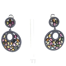 Load image into Gallery viewer, Mutli-Colored Tourmaline Circle Earrings in Sterling Silver (Rhodium Coated)