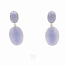 Load image into Gallery viewer, Blue Lace Agate Oval Cabochon hanging earrings in sterling silver