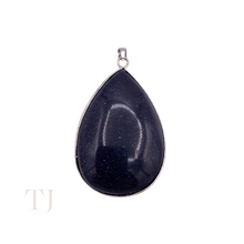 Load image into Gallery viewer, Blue Gold Sandstone tear drop stone in sterling silver frame pendant
