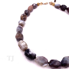 Load image into Gallery viewer, Botswana Agate Faceted Tube Necklace in Sterling Silver