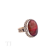 Cargar imagen en el visor de la galería, Indian Ruby Oval Cut with Kanote Designed Ring in Sterling Silver