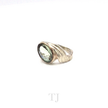 Load image into Gallery viewer, Green Amethyst Twisted Style Ring in Sterling Silver