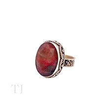 Cargar imagen en el visor de la galería, Indian Ruby Oval Cut with Kanote Designed Ring in Sterling Silver